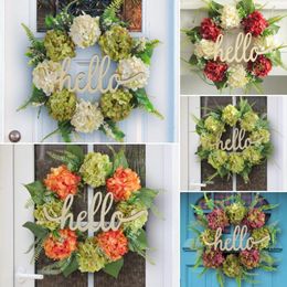 Decorative Flowers Front Door Decor Eco-friendly Long Lasting HELLO Letter Spring Decoration Hanging Wreath Holiday