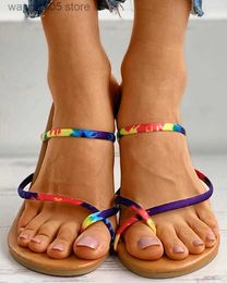 Sandals Women Fashion Casual Slipper Summer Shoes Beach Wear Flat Toe Ring Colorblock Casual Flat Sandals T230619