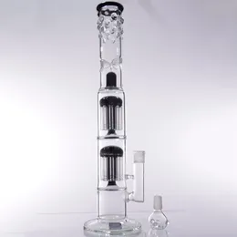 Black Bong Glass 14 Double Tire Perc Hookah - Recycler Dab Rig with Straight Tube for Smooth Smoking Experience