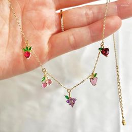 Chains Colorful Zircon Necklace Cherry Peach Tropical Fruit Choker Seaside Vacation Dating Travel Accessories Jewelry For Women