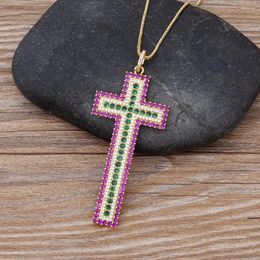 Pendant Necklaces AIBEF Classic Cross Necklace Pink White Crystal Cubic Zirconia Women Jewelry For Party Anniversary Gifts Charm Choker