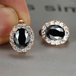 Hoop Earrings Boho Female Crystal Oval Small Charm Rose Gold Color For Women Dainty Black Zircon Wedding