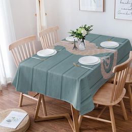 Table Cloth Seahorse Cyan Wooden Texture Tablecloth Waterproof Dining Rectangular Round Home Textile Kitchen Decoration