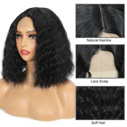 Nxy Hair Wigs 8 16inch Short Bob Synthetic Deep Wave Lace Wig for Black Women Natural Color High Temperature Fiber Daily Use 230619