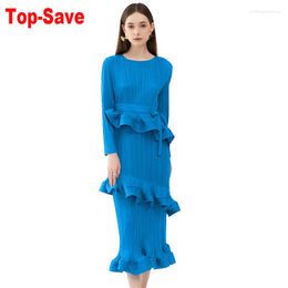 Casual Dresses Long Sleeve Lace Up 2023 Summer Dress Elegant Girls' Leisure Temperament Fashion Sexy Simple Pleated Oversized A-line