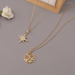 Pendant Necklaces Minar Bling Zircon Star Hollow Circle Lip Necklace For Women Ladies Copper Alloy Chain Minimalist Party Jewellery