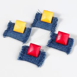 Fashion Metal Square Wood Denim Cloth Earrings Women's Exaggerated Dangle Earrings Party Accessories