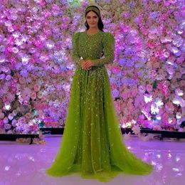 Casual Dresses Green Mermaid Elegant With Skirt Long Sleeves Beaded Luxury Evening Gowns For Women Party 2023