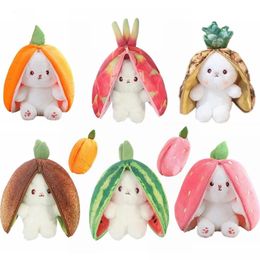 Ny fruktpåse Transform till Rabbit Plush Toys 18cm Lovely Long Ears Bunny fylld mjuk docka Easter Bunny barngåvor