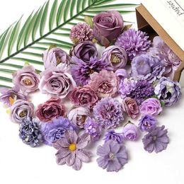 Dried Flowers Purple Artificial Heads Silk Fake For Home Decor Party Wedding Decoration DIY Valentine's Day Gifts Accessories