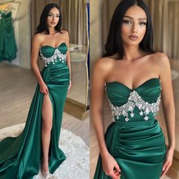 Elegant Emerald Green Prom Dresses Diamond Sweetheart Party Evening Gowns Split Formal Long Special Occasion dress