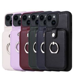 PU Leather Card Slot Holder Wallet Phone Case For iPhone 14 13 Pro Max 12 11 XR 7 8 Plus With 360 Rotatable Ring Bracket