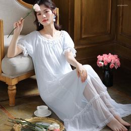 Women's Sleepwear Victorian Mesh Long Night Dress Women Summer Fairy Sexy Nighty Lace Peignoir Robe Vintage Nightgown Princess Nightwear