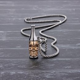 Pendant Necklaces Retro Personality Skull Wine Bottle Necklace Two Color Street Men's Motorcycle Hip Hop Party Jewelry