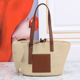 Handbags Straw Bag Large Capacity Tote Bags Summer Beach Travel Shopping Shoulder Bag Vegetable Basket Leather Shoulder Strap Tying Purse Lafite Grass Woven Totes