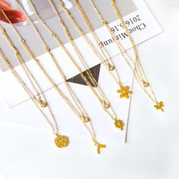 Pendant Necklaces Plant Series Stainless Steel Gold Colour Flower Dragonfly Layer Cubic Zironia Penant Necklace Wholesale Collars Accessories