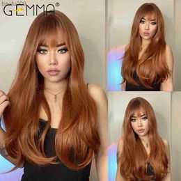 GEMMA Red Brown per Ginger Long Straight Synthetic Wigs for Women Natural Wave Wigs with Bangs Heat Resistant Cosplay Hair L230520