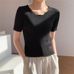 Women's Sweaters Alien Kitty Summer Hollow Out Tees Women Knitwear Slim 2023 OL All Match Solid Gentle Short Sleeve T-Shirts