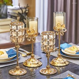 Candle Holders Candlestick Decoration Living Room Wine Cabinet TV Porch Crystal Petals Home Atmosphere Romantic