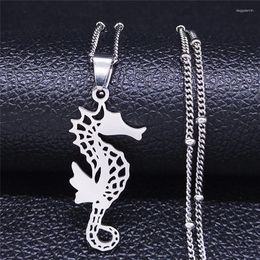 Pendant Necklaces 2023 Fashion Animal Seahorse Stainless Steel Necklace For Women Silver Color Statement Jewelry Joyas Mujer N4216S07