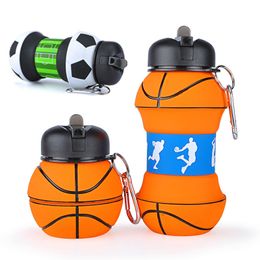 Water Bottles Sports Fold Water Bottle Football Basketball Tennis Leakproof Portable Silica gel Kettle Travel Office School Kids Water Bottle 230617