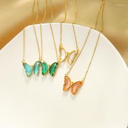 Pendant Necklaces BALANBIU Multicoloured Glass Butterfly Necklace For Women Delicate Zircon Gold Colour Brass Chain Fashion Jewellery