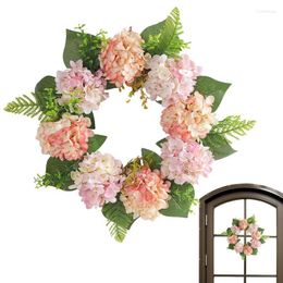 Decorative Flowers Hydrangea Door Wreath 15.7inch Front Pink And Purple Garland With Green Leaves Decor For Birthday Holiday