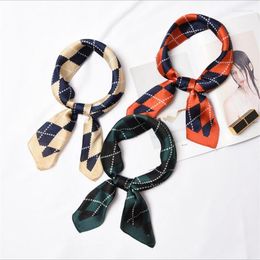 Scarves 70x70cm Women Multifunction Polyester Silk Scarf Plaid Printed Satin Small Square Wraps Shawl Neckerchief Headbands