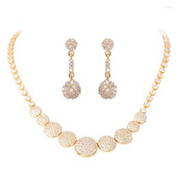 Necklace Earrings Set Design Champagne Gold Colour Round Austria Crystal Luxury Romantic Jewellery For Women Sets GLN0128