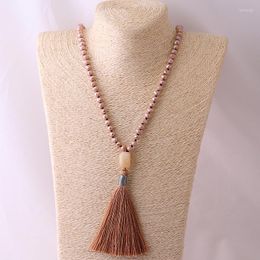 Pendant Necklaces Fashion Knotted Halsband 8mm Crystal Glass Beads With Shell Circle Charm & Tassel Necklace