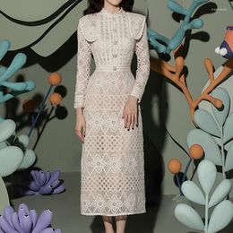Casual Dresses SuperAen Korean Dress 2023 Temperament Long Sleeve High Waist Design Lace