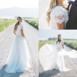 New Beach Boho Wedding Dresses 2019 Short Sleeves Plus Size Country Bridal Gowns Bohemia vestido de novia340H