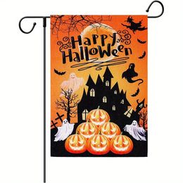 1pc, Halloween Garden Flag Double Sided 12" X 18" Yard Flag Pumpkin Castle Bat Decorative Halloween Indoor Outdoor Decorations