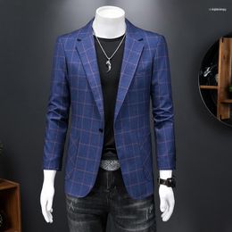 Men's Suits Men's 2023 Arrival Spring Thin Casual Plaid Blazer Men Male Jackets Plus Size 5XL-S