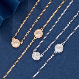 Designer Brand Carter One Diamond Necklace Gold Plated 18K Single Small Round Cake UFO Light Luxury Collar Chain