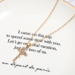 Pendant Necklaces Men Women Style Heart Cross France Gold Color CZ Crystal Necklace Trendy Religious Anniversary Jewelry