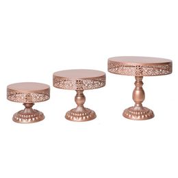 8sets Cake Stand Dessert Cupcake Pastry Candy Display Plate Pedestal Holder Round Metal for Wedding Event Birthday Party Gold Rose black