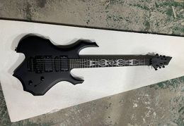 Custom Matte Black Body Flame Inlay Electric Guitar with Tremolo Bridge,HSH Pickups,can be Customised