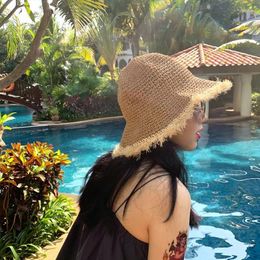 Wide Brim Hats Girls Summer Straw Hat Fashion Casual Panama Beach Fedora Breathable Sun For Women