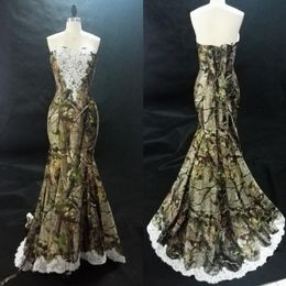 Classic Camouflage Wedding Dresses gown Mermaid Sweetheart With White Lace Applique Sequins Corset Back Real Bridal Gowns300K