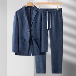 Men's Suits Blazer For Men Linen Casual With Pants 2 Pieces Suit Jacket And Trousers Summer Fashion Thin Style