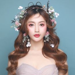 Hair Clips Barrettes Imitation flower hoop fairy garland Earrings Set beach party women headwear Bride 230619