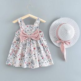 Girl Dresses Baby Girls Dress Clothes 2023 Summer Print Bow Knot Princess For Kids With Hat Outfits Children Clothing