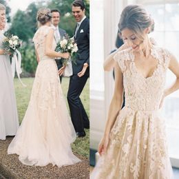 Vintage Full Lace Wedding Dresses A-Line Bohemian Bridal Dresses Flowers Applique Wedding Gown Romantic Forest Bridal Gowns Countr286T
