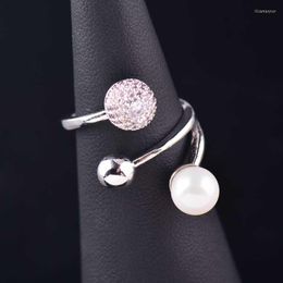 Cluster Rings KIOOZOL 3 Ball Adjustable Size For Women Silver Colour Engagement Wedding Pearl Ring Jewellery 2023 662 KO1