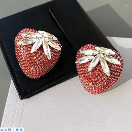 Dangle Earrings Full Crystal Fruit Strawberry Stud For Women Flash Rhinestones Ear Jewelry Girl