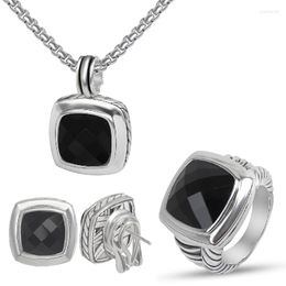Necklace Earrings Set 14mm Cushion Cut Cubic Zirconia Statement Ring Stylish Chic 11mm Stud Fashion Jewelry For Women Gift