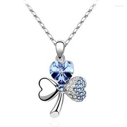 Pendant Necklaces Original Austrian Crystal Clover Choker Necklace Heart Chains Collar Fashion Jewellery For Women