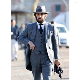 Men's Suits Smoking Gray Tweed Men'S Western Body 3 Pieces Of Fashion Latest Jacket Pants Design Custom Tuxedo Groom Masculino Blazer