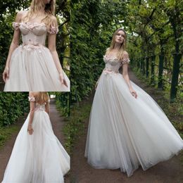 Lian Rokman 2018 Wedding Dresses Pink Flower Lace Appliqued Off The Shoulder Backless Bridal Gowns vestido de novia207Z